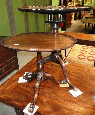 Lot 534 - A mahogany tripod 'Pie Crust' edged occasional table on bird cage support and a small tripod coffee