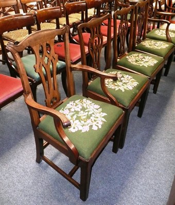 Lot 584 - A set of five composite Georgian mahogany dining chairs with carved splats including two carvers