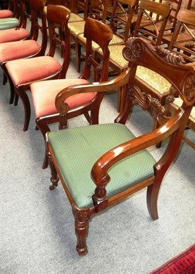 Lot 587 - Six late Regency bar back dining chairs and a William IV mahogany carver