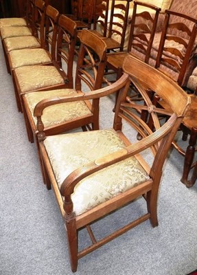 Lot 588 - A set of six 19th century mahogany inlaid dining chairs and a carver chair (7)