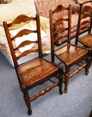 Lot 590 - Early 19th century ash and elm ladder back chair and another similar