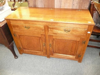 Lot 611 - Craftsman made oak sideboard with two dummy drawers and lift up lid