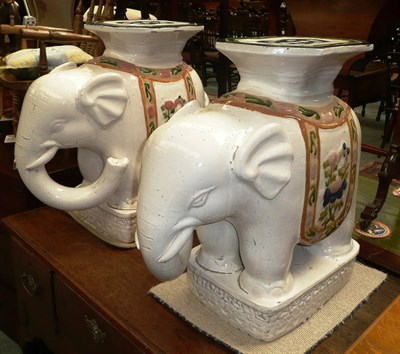 Lot 613 - Pair of pottery garden seats modelled as elephants