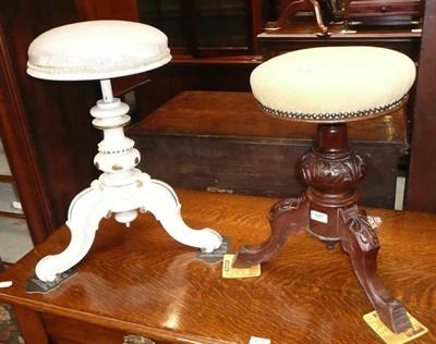 Lot 620 - A Victorian oak revolving piano stool and another similar painted white