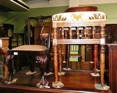 Lot 621 - A Victorian mahogany piano seat with carved spindles and a child's reproduction chair