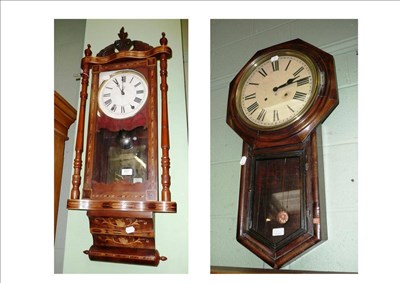 Lot 657 - Walnut inlaid wall clock and another (a.f.)