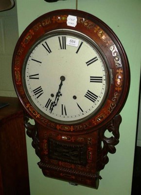 Lot 684 - 19th century inlaid rosewood drop dial wall clock with painted circular dial