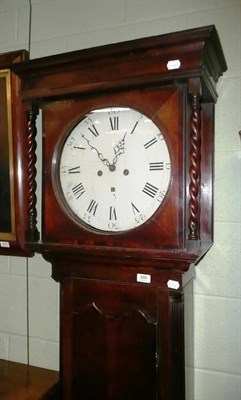 Lot 688 - Oak cased eight day grandfather clock with white enamel circular dial