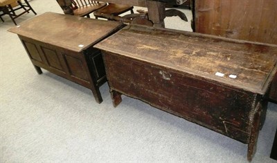 Lot 729 - An 18th century coffer with carved decoration and another later with contents