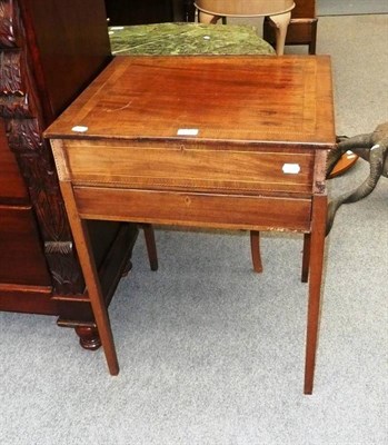 Lot 794 - A Victorian mahogany inlaid square top table with hinged top