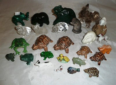 Lot 10 - A rock crystal carved figure of a Spaniel; Seven other glass and mineral animals; a Royal...