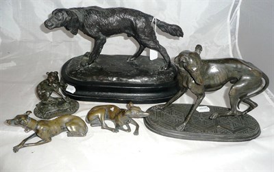 Lot 17 - A bronzed spelter figure of a Greyhound, late 19th century, another circa 1880; a bronze metal...