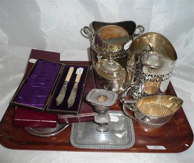 Lot 27 - A small collection of assorted silver and silver plated items including a French taste-du-vin,...