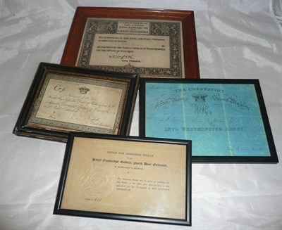 Lot 45 - Three Royal Coronation invitations; the Coronation of Her most sacred Majesty V.R, admit Henry...