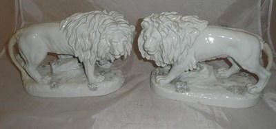 Lot 64 - A pair of German porcelain lions with pseudo Meissen marks