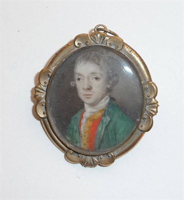 Lot 117 - English School (18th century): Portrait Miniature of a gentleman, wearing green coat and red...