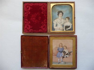 Lot 118 - English School (19th century): Portrait Miniature of a Lady with a Child, the lady wearing a...