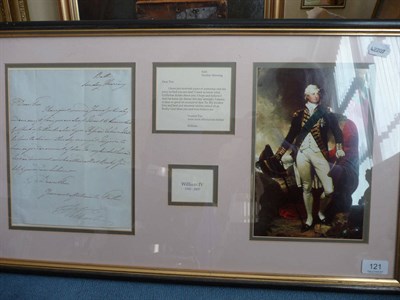 Lot 121 - A Letter from William IV( 1765-1837) to his natural son Lord Augustus Fitzclaren written in...