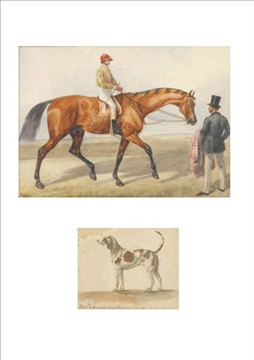 Lot 142 - Edward Hull (fl.1860-1877) Study of a jockey up, a groom or trainer nearby Signed, extensively...