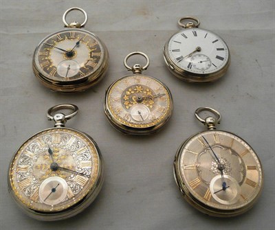 Lot 172 - Five silver open faced pocket watches