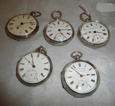 Lot 185 - Five silver open faced pocket watches