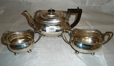 Lot 188 - Three piece silver tea set, 23.98oz