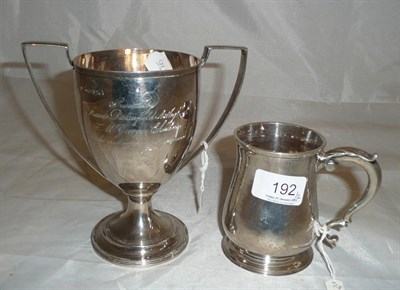 Lot 192 - A silver trophy cup and a mug