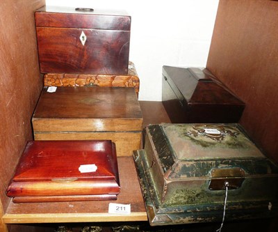 Lot 211 - Two tea caddies and four jewellery boxes