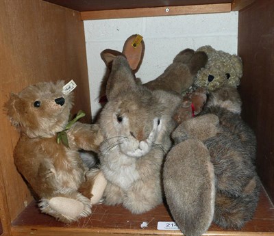 Lot 214 - Six Steiff soft toys and two others