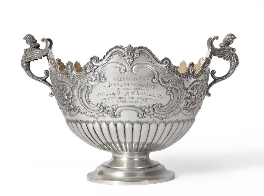 Lot 440 - A Victorian Scottish Silver Punch Bowl, Lawson & Co, Glasgow 1901, the shaped edge applied with...