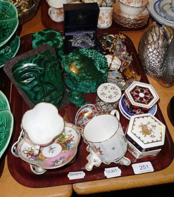 Lot 251 - Swarovski animals, Royal Crown Derby cat paperweight, gold stopper, malachite items etc