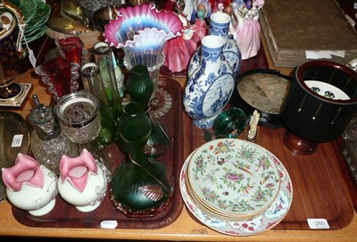 Lot 260 - A mother of pearl carving and a quantity of Victorian glassware on two trays