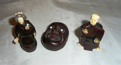 Lot 276 - Three small ivory and wood figures including a mask