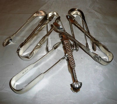 Lot 284 - Eight assorted pairs of silver sugar tongs