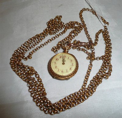 Lot 286 - A ladies fob watch on a belcher link muff chain