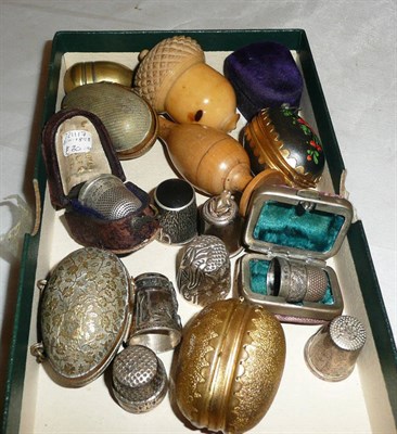 Lot 299 - Ten assorted thimble cases and silver thimbles and six assorted silver thimbles