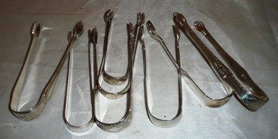 Lot 305 - Eight assorted pairs of silver sugar tongs