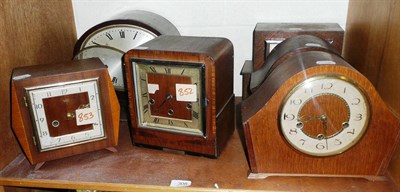 Lot 308 - A mantel clock, two Art Deco mantel clocks and three others (6)