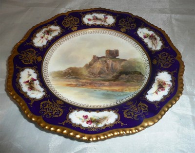 Lot 325 - A Royal Worcester 'Dunolly Castle' cabinet plate by J Stinton with vignettes by Austin (restored)