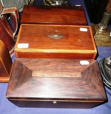 Lot 339 - A plum pudding mahogany tea caddy, a Regency mahogany caddy and another (3)