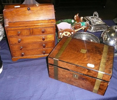 Lot 346 - Miniature oak bureau and a walnut writing box