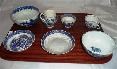 Lot 348 - Two Worcester slop bowls, four 18/19th century tea bowls/cups and two saucers