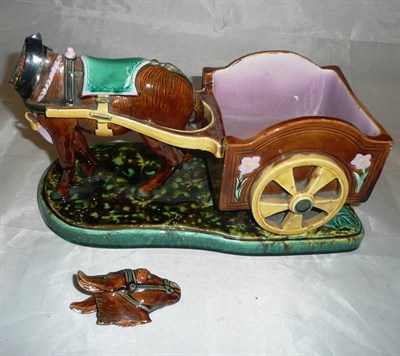 Lot 358 - A Majolica table centrepiece as a mule drawn cart circa 1870-80 (a.f.)