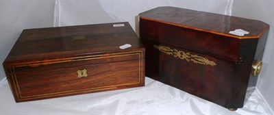 Lot 364 - A brass inlaid writing slope and a tea caddy