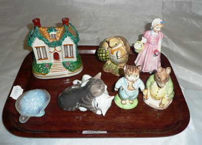 Lot 367 - A Lalique model of a tortoise, three Beswick Beatrix Potter figures etc