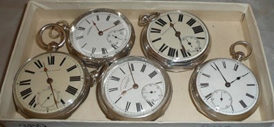 Lot 380 - Five silver open faced pocket watches