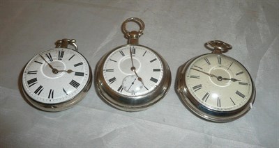 Lot 385 - A silver pair cased lever pocket watch, silver pair cased verge pocket watch and a silver verge...