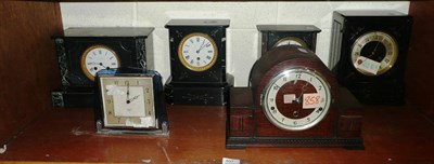 Lot 407 - A black slate mantel clock signed 'Maucham, Beverley', three others and a mantel clock