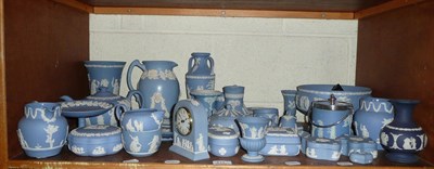 Lot 411 - Approximately 50 pieces of Wedgwood pale blue Jasper ware including vases, teapots etc