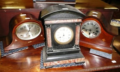 Lot 448 - Two inlaid mahogany mantel clocks and a black slate mantel clock